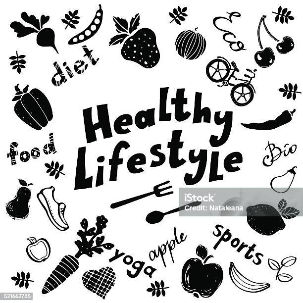 Healthy Lifestyle Funny Icons Stock Illustration - Download Image Now - Alphabet, Apple - Fruit, Back Lit