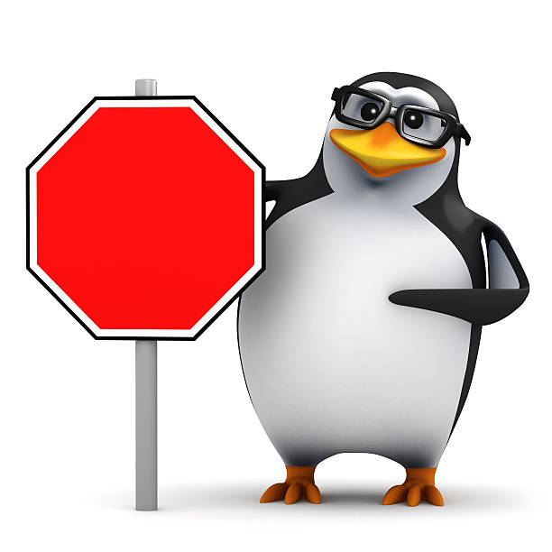 istock 3d Academic penguin next to a blank road sign 521662793
