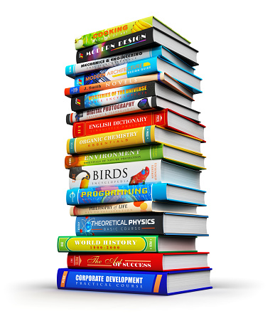 Stack of books isolated on white background. Photo with clipping path.