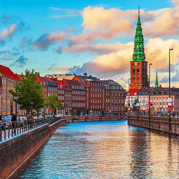 Scenic summer sunset in the Old Town of Copenhagen, Denmark. Visit also lightbox of high quality photos of Scandinavia: