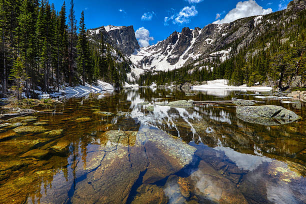 dream lac dans le parc national des montagnes rocheuses - rocky mountian photos et images de collection