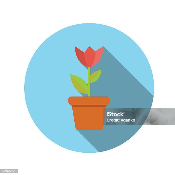 Flat Design Concept Flower In Pot Vector Illustration With Long Stock Illustration - Download Image Now