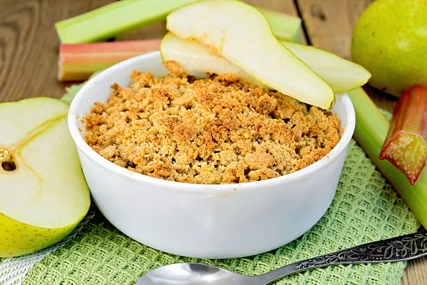 istock Crumble with pears and rhubarb on board 521664247