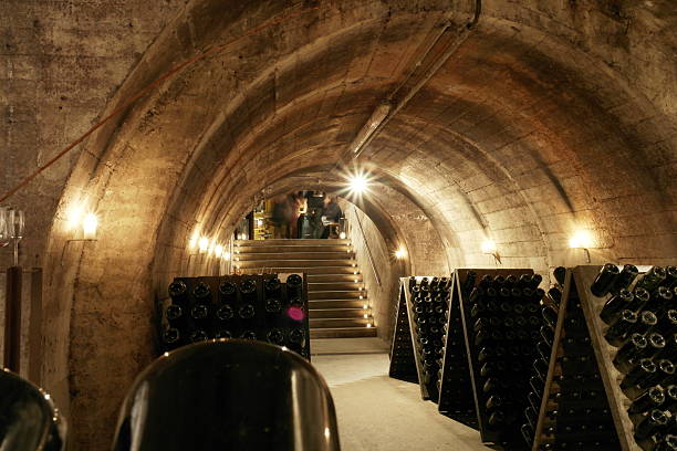 Champagne cellar stock photo