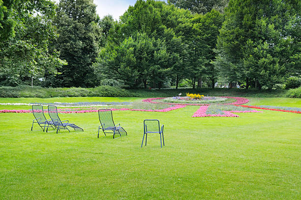 istock summer park with  green lawns 521665673