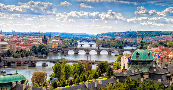 Prague city with Vltava river  Czech Republic Aerial