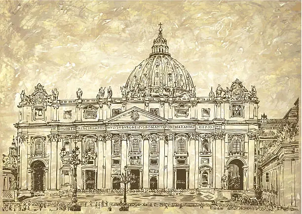 Vector illustration of St. Peter's Cathedral, Rome, Vatican, Italy