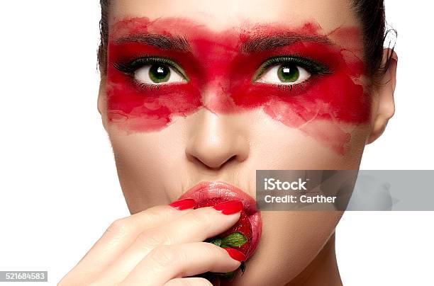 The Mask Mysterious Girl Stock Photo - Download Image Now - Strawberry, Facial Mask - Beauty Product, One Woman Only