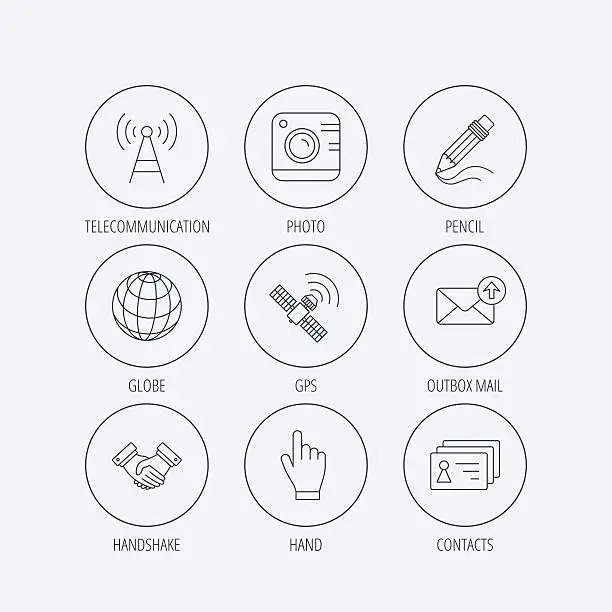 Vector illustration of Handshake, contacts and gps satellite icons.