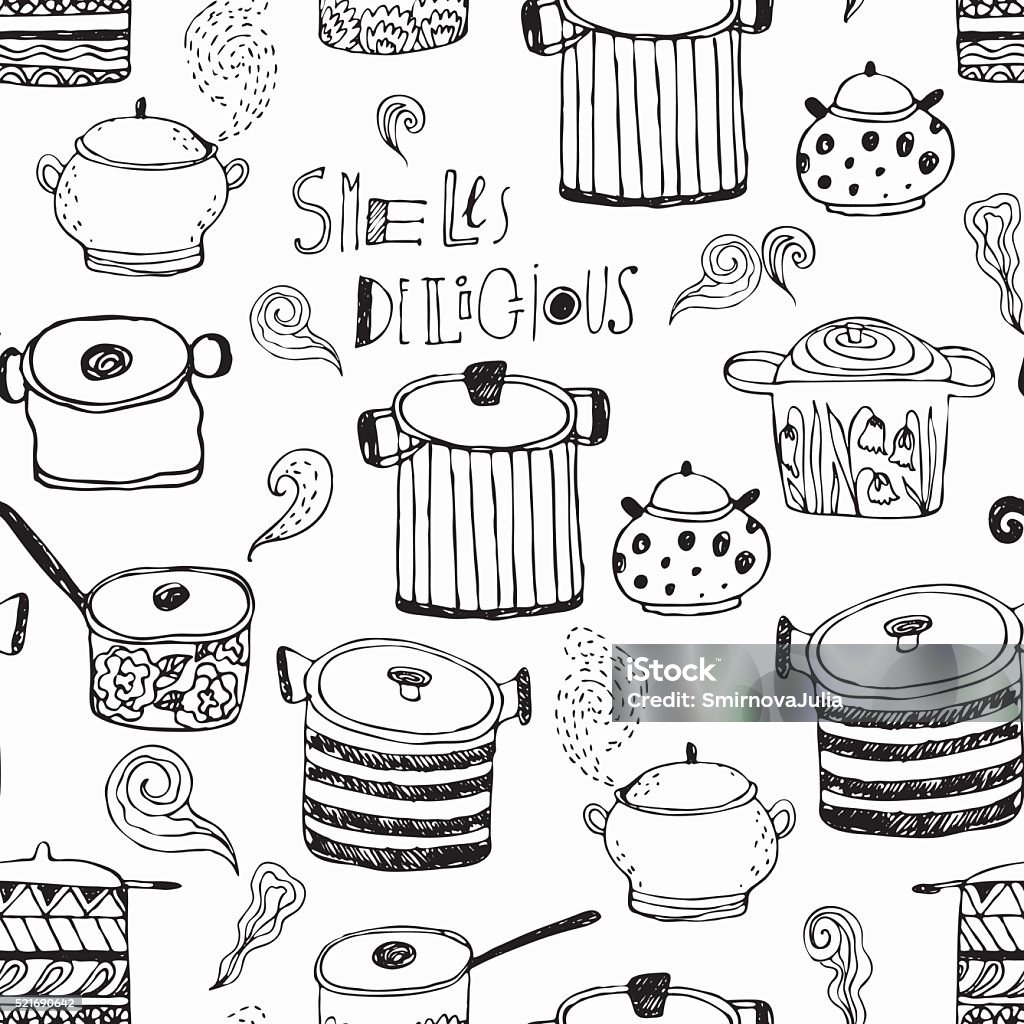 Cooking Pot Design Pattern Cute Cooking Pots And Lettering Seamless Vector Pattern Stock ...