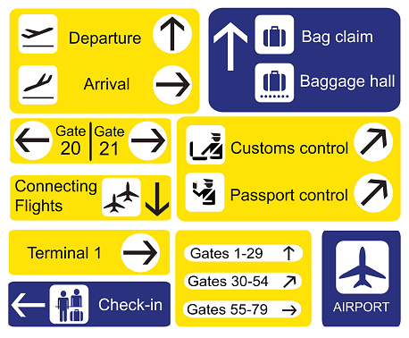 A selection of Airport signs. EPS10 vector format