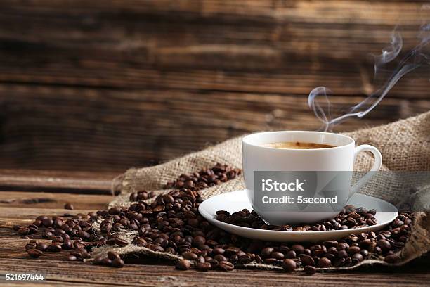 Cup Of Coffee With Coffee Beans Stock Photo - Download Image Now - Coffee - Drink, Coffee Crop, Cup
