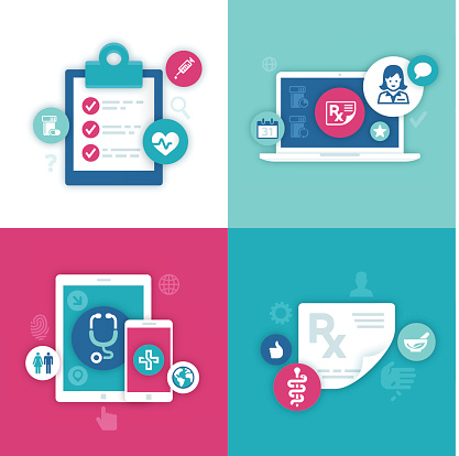 Flat design electronic health records, data and health information symbol backgrounds with space for your copy. EPS 10 file. Transparency effects used on highlight elements.