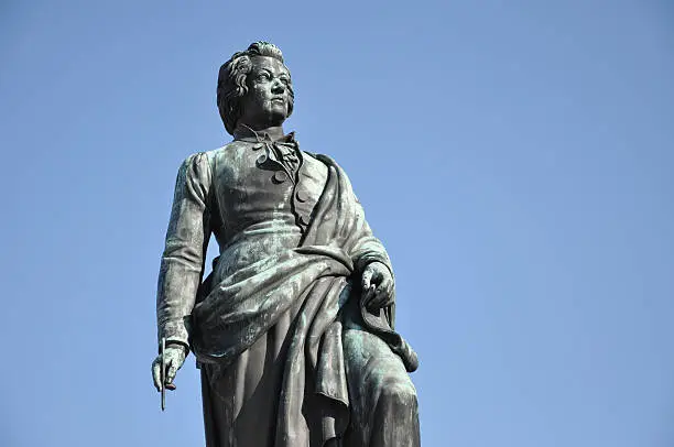 The statue of the famous composer Wolfgang Amadeus Mozart in Salzburg, Austria