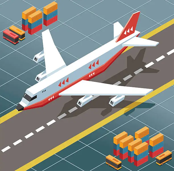 Vector illustration of isometric cargo plane at airport