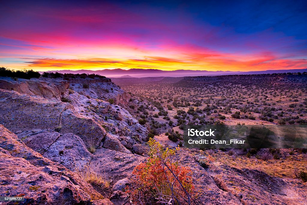 Tsankawi Sunrise Golden sunrise over Bandelier National Monument, NM New Mexico Stock Photo