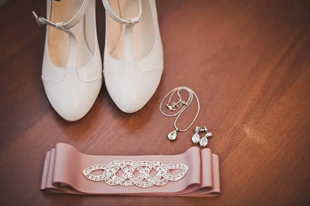 Ornaments and shoes of the bride prepared on wedding.