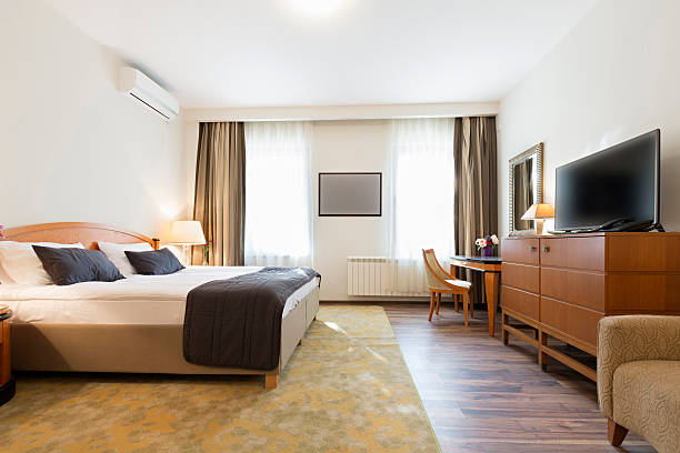 istock Interior of a double bed hotel room 521700424