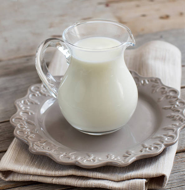 istock Milk in a jar on a wooden table 521700436