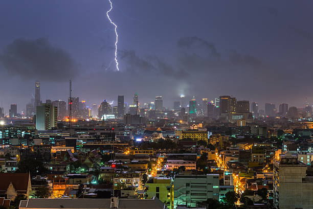 istock Thunderstorm Lighting Over Bangkok Thailand 521700583