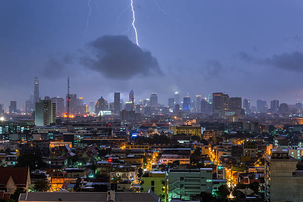 istock Thunderstorm Lighting Over Bangkok Thailand 521700597