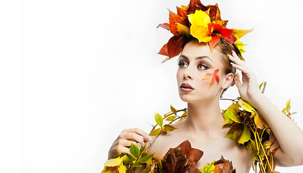 istock Beautiful creative makeup and hair style, Autumn concept studio shot 521702899