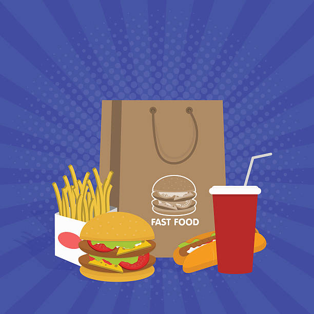 istock Banner with fast food with cola, hamburger and fries 521704648