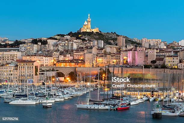 Basilica Of Notredame De La Garde Marseille Harbour France Stock Photo - Download Image Now