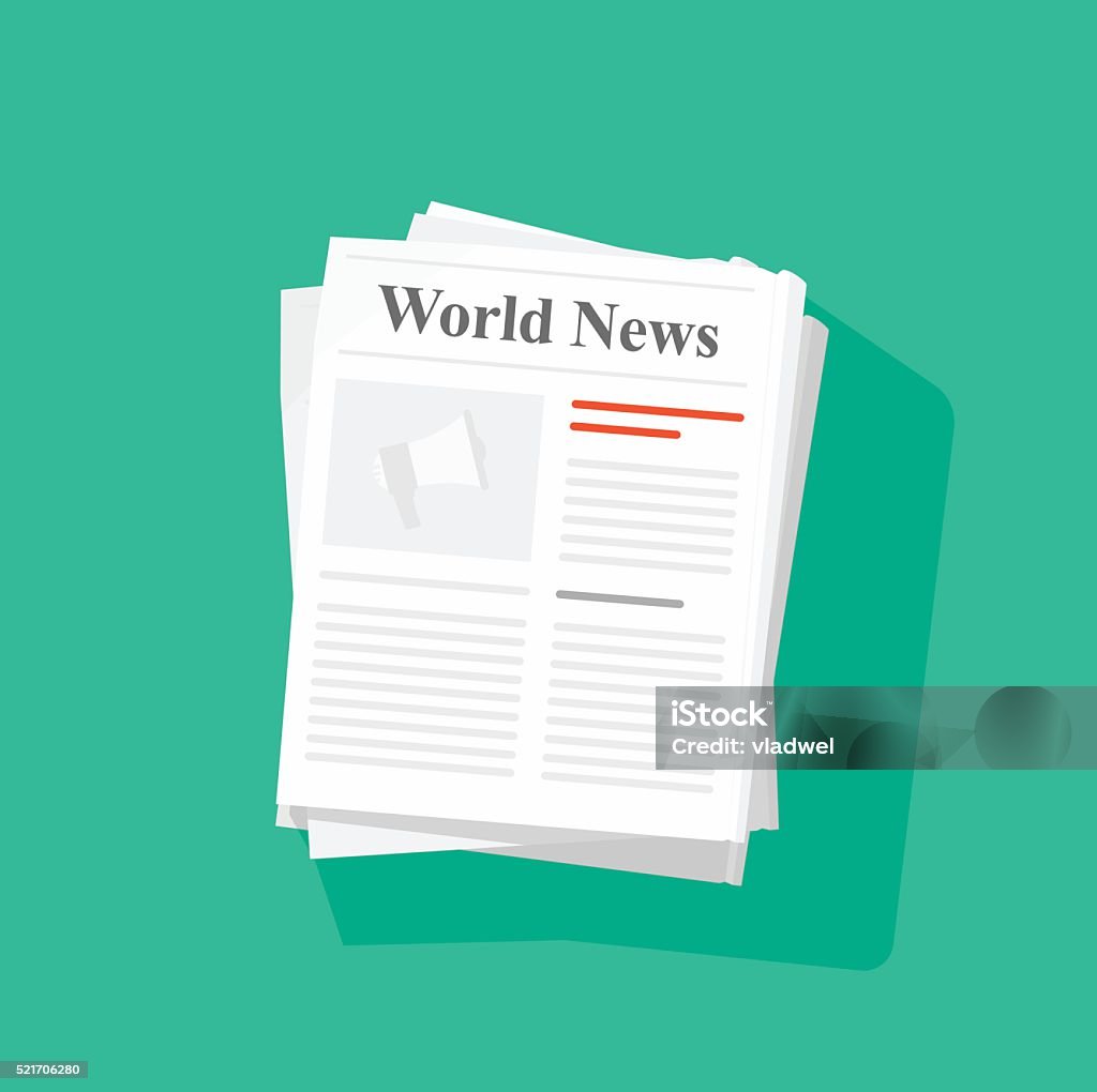 Newspaper stack vector illustration Newspaper stack vector illustration, news paper pile front page top view abstract text articles and headlines, world news, daily paper rolled, journal heap, magazine flat icon design isolated on green Newspaper stock vector