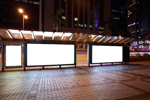 istock City streetscape backgrounds advertisement lightboxes of night scene 521707380