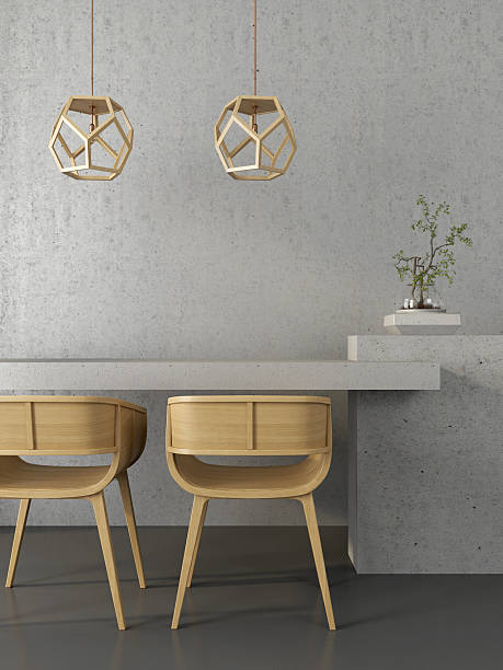 istock Concrete interior  with wooden chairs 521707604