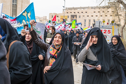 Esfahan, Iran  - February 11, 2016: Annual Revolution day manifestation on the street of Esfahan for celebrate Islamic republic. Iran, 2016