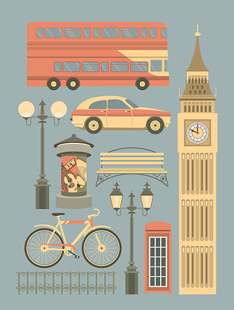 vector set of london symbols - big ben isolated london england england stock illustrations