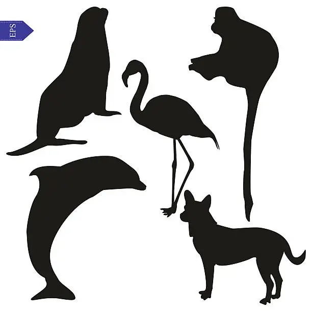 Vector illustration of Set of vector silhouettes of animals