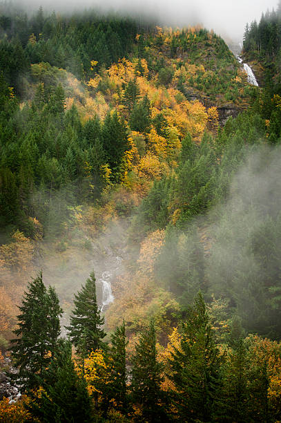 paesaggio autunnale in montagne nord cascade - north cascades national park cascade range river waterfall foto e immagini stock