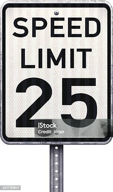 American Maximum Speed Limit 25 Mph Road Sign Stock Illustration - Download Image Now - Number 25, Speed Limit Sign, Attached