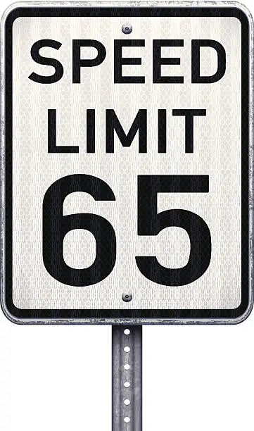 Vector illustration of American maximum speed limit 65 mph road sign