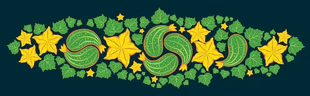 Vector illustration of Cucumber paisley ornament with flowers and leaves