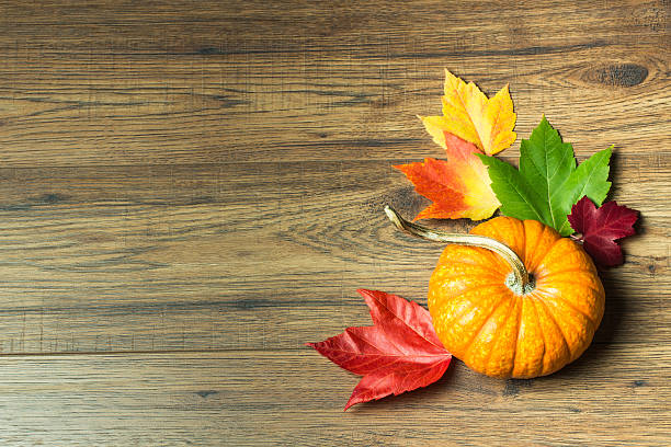 istock Pumpkin with Maple Leaves - Autumn Thanksgiving Background 521729197