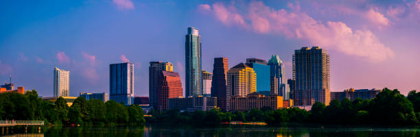 istock Panoramic Pink Coffee in the Clouds Austin Skyline Cityscape 521729237