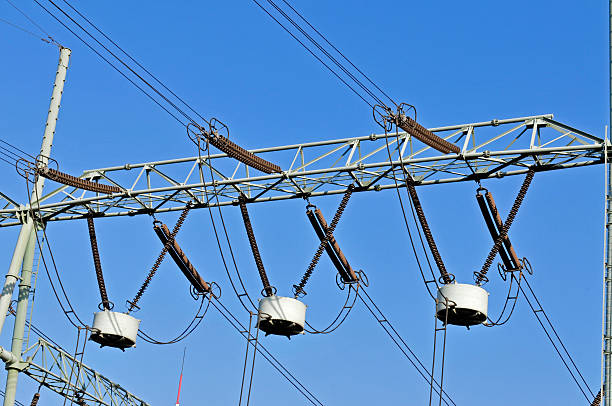 istock Line of high voltage electrical converter equipment in power pla 521729573
