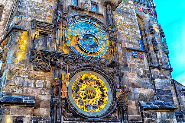 Astronomical clock in Prague The medieval astronomical clock in the Old Town square in Prague ancient sundial stock pictures, royalty-free photos & images
