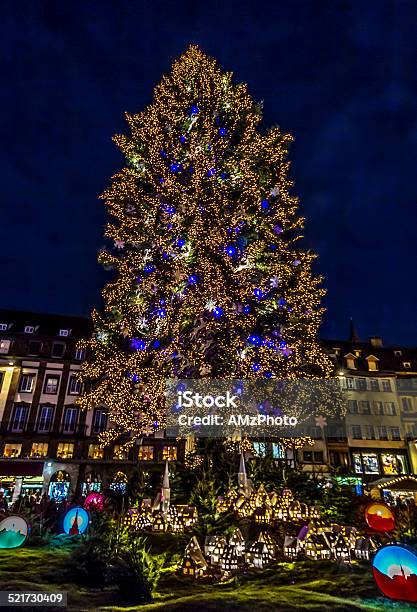 Strasbourgs Christmas Tree And Village Stock Photo - Download Image Now - Strasbourg, Christmas, Christmas Market