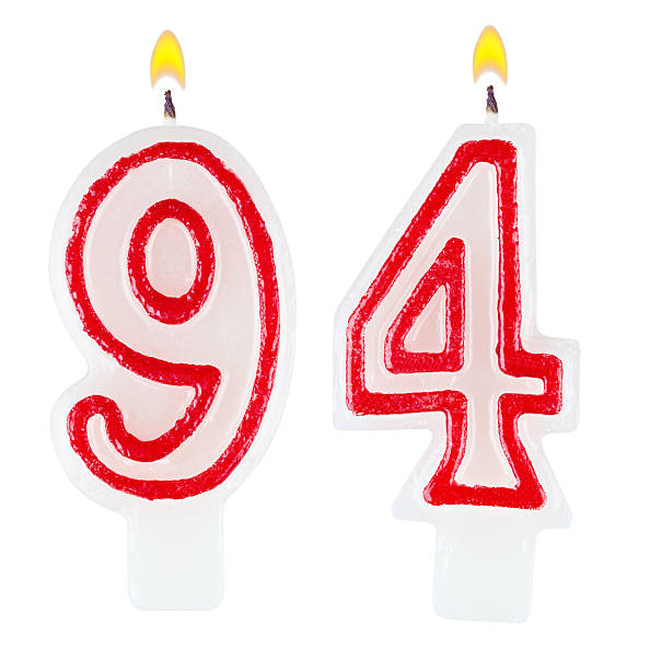 istock Birthday candles number ninety four isolated on white background 521739877
