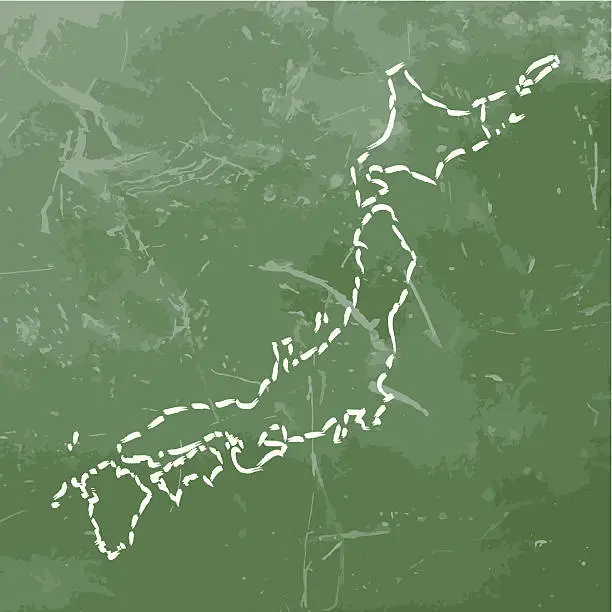 Vector illustration of Japan Map sketched on rusty metal background