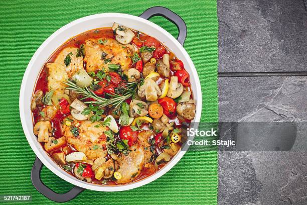 Chicken Stew Stock Photo - Download Image Now - Chicken Cacciatore, Directly Above, Baked