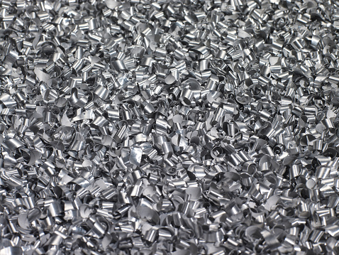 Aluminum chips gathered for recycling