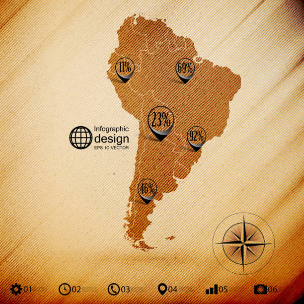 istock South America map, wooden design background, infographics vector illustration 521743259