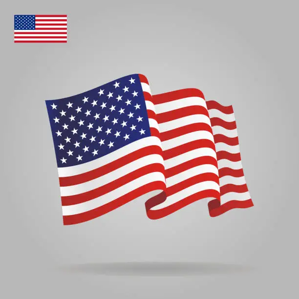 Vector illustration of Flat and waving American Flag.