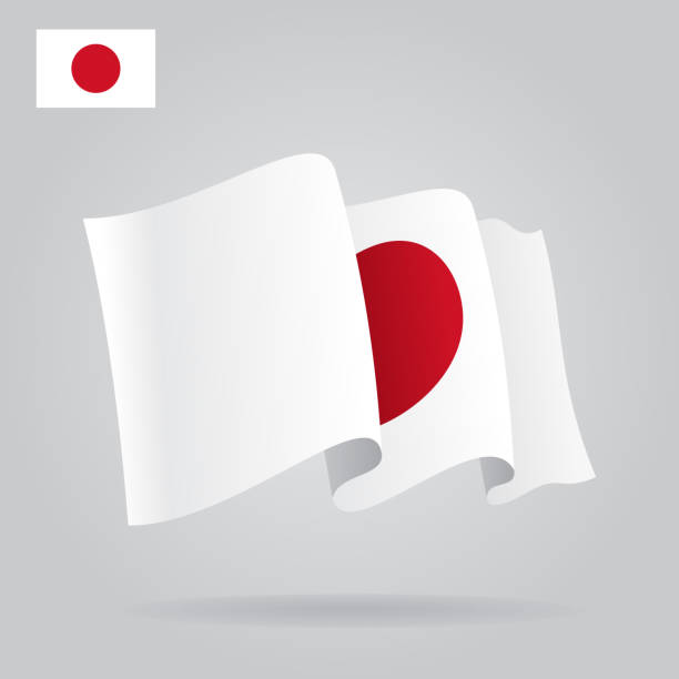 ilustraciones, imágenes clip art, dibujos animados e iconos de stock de plano y agitando bandera japonesa. - japanese flag flag japan illustration and painting